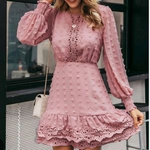 Simplee Swiss Dotted Lace Trim Dress